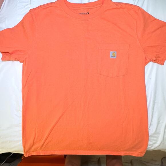 Carhartt Men’s Pocket T-Shirt Size Large L Bright Orange Workwear Tee USA - Picture 2 of 6